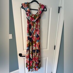 MSK Floral Maxi Dress in White with Pink, Blue & Green